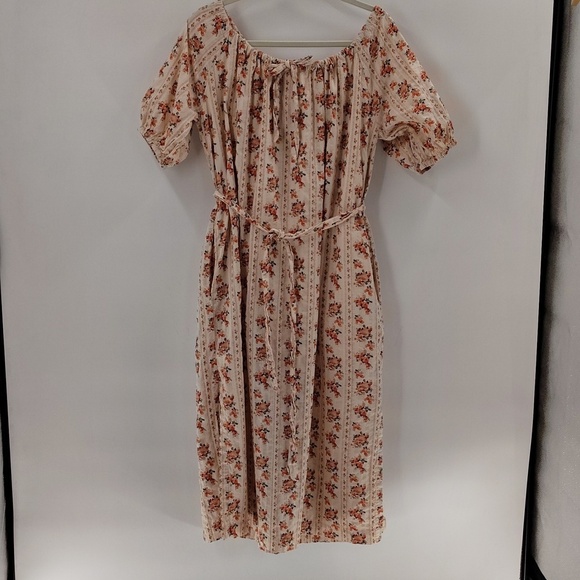 A Loves A Dresses & Skirts - A Loves A Floral Print Belted Dress Cream Size Medium Side Pockets Cotton